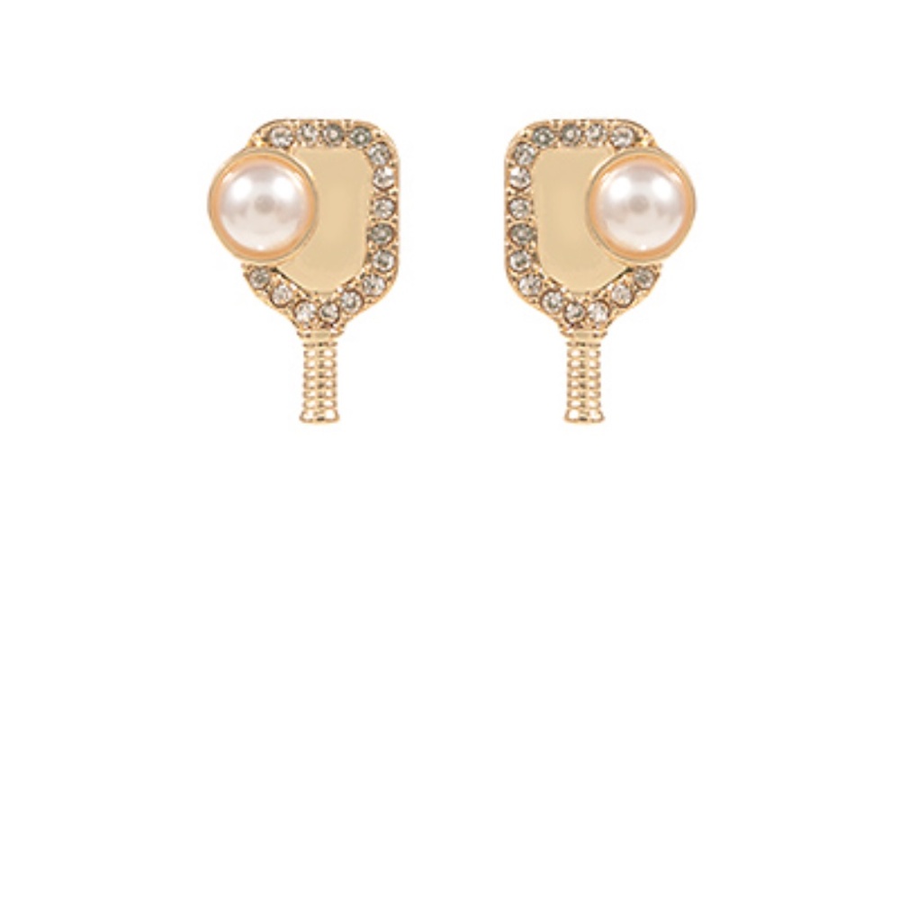 Pickleball Shaped Crystal & Pearl Earrings
